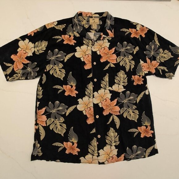 Jamaica Jaxx 100% Silk Sz XL Men's Tan AOP Floral Button Up Casual Hawaiian - Picture 3 of 10